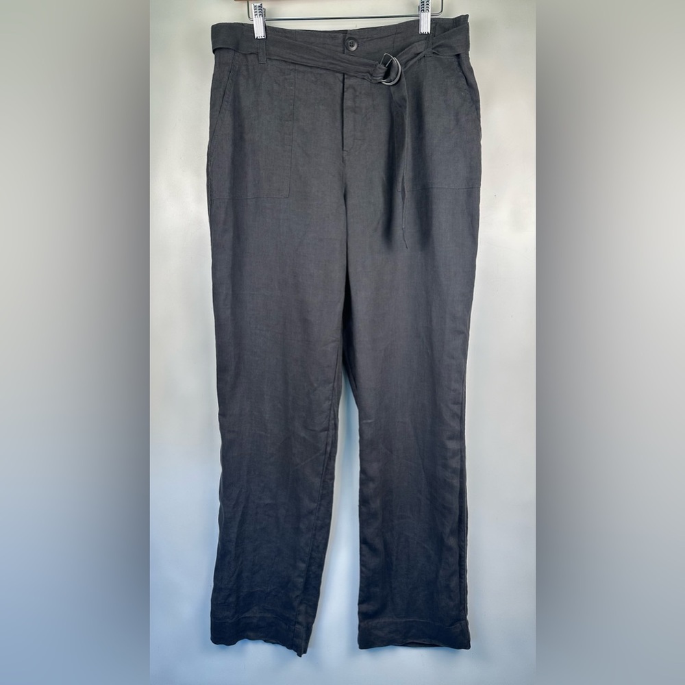 Cynthia Rowley 100% Linen Grey High Waist Pants Belted Size 8